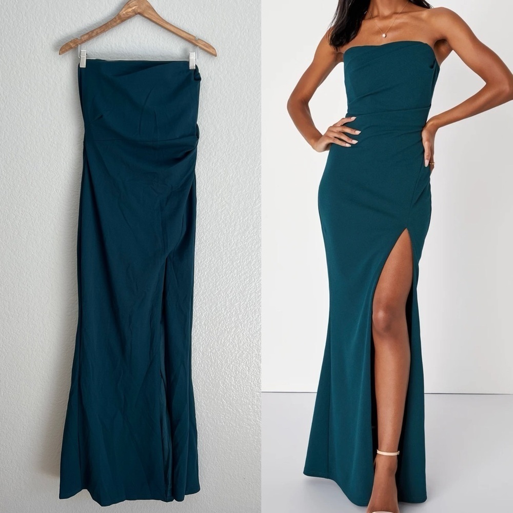 Marvelous Entrance Emerald Green Pleated Strapless Maxi Dress
